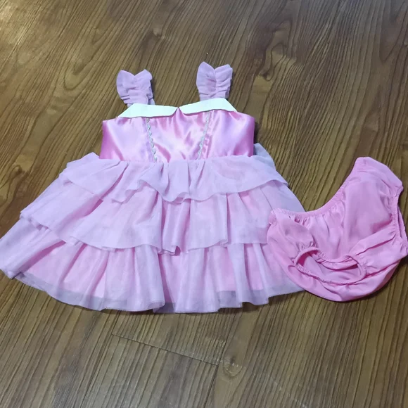 Janie and Jack Elegant Pink Satin Ruffle Dress - Picture 2 of 8